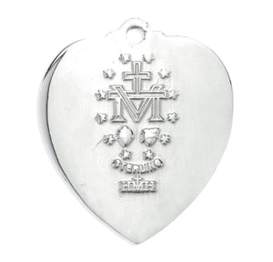 Blue Flower Enameled Heart Miraculous Medal Necklace, Sterling Silver