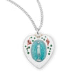 Blue Flower Enameled Heart Miraculous Medal Necklace, Sterling Silver