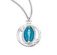 Fancy Blue Enameled Miraculous Medal Necklace, Sterling Silver