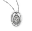 Heavy Small Double-Sided Oval Miraculous Medal Necklace, Sterling Silver