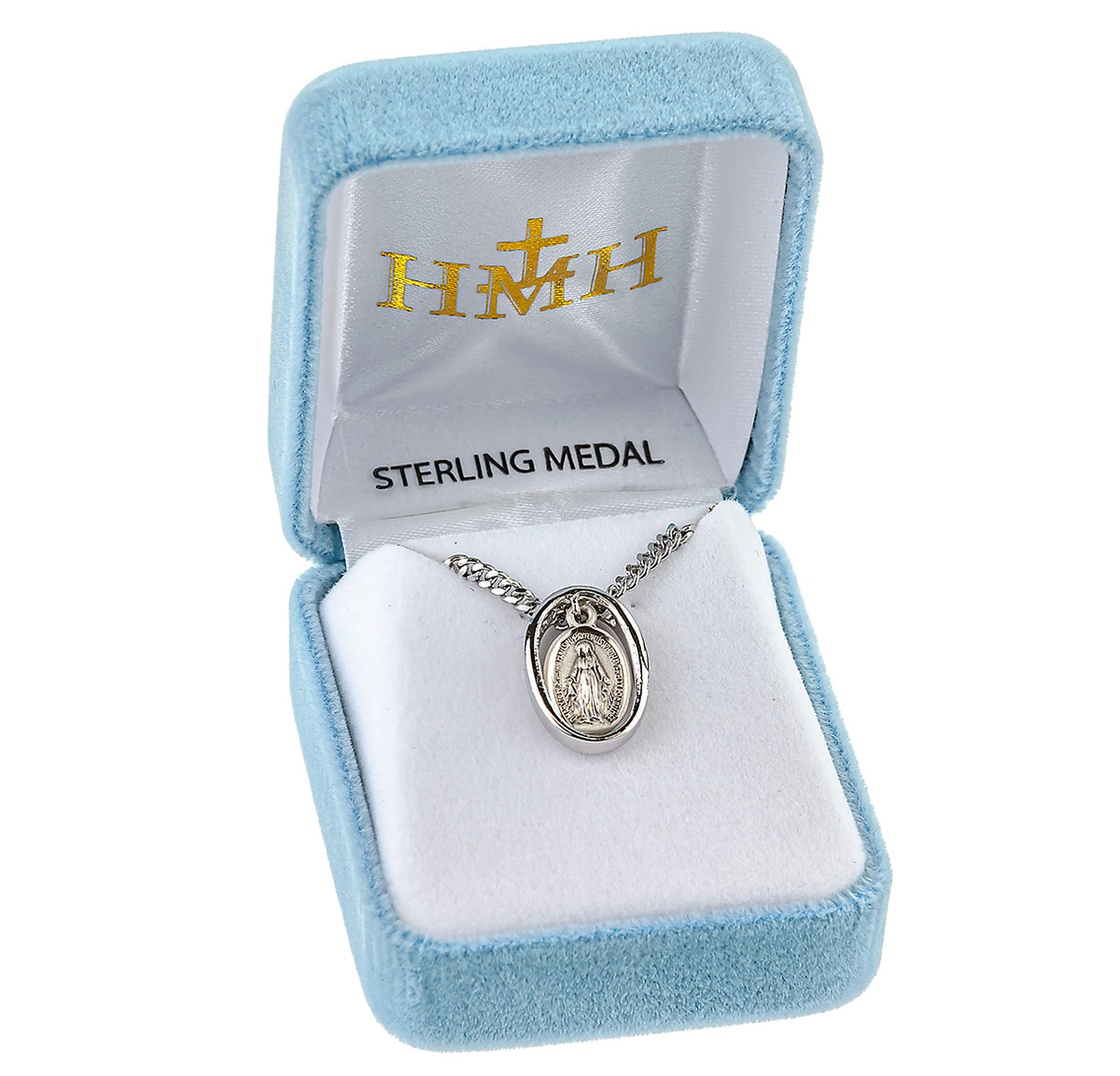 Heavy Small Double-Sided Oval Miraculous Medal Necklace, Sterling Silver