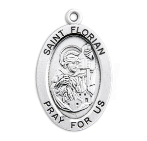 Large Saint Florian Oval Medal Necklace, Sterling Silver