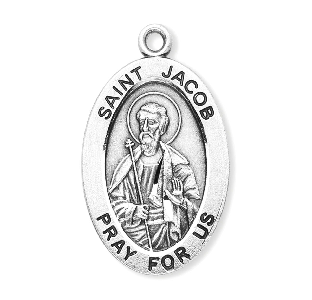 Large Saint Jacob Oval Medal Necklace, Sterling Silver