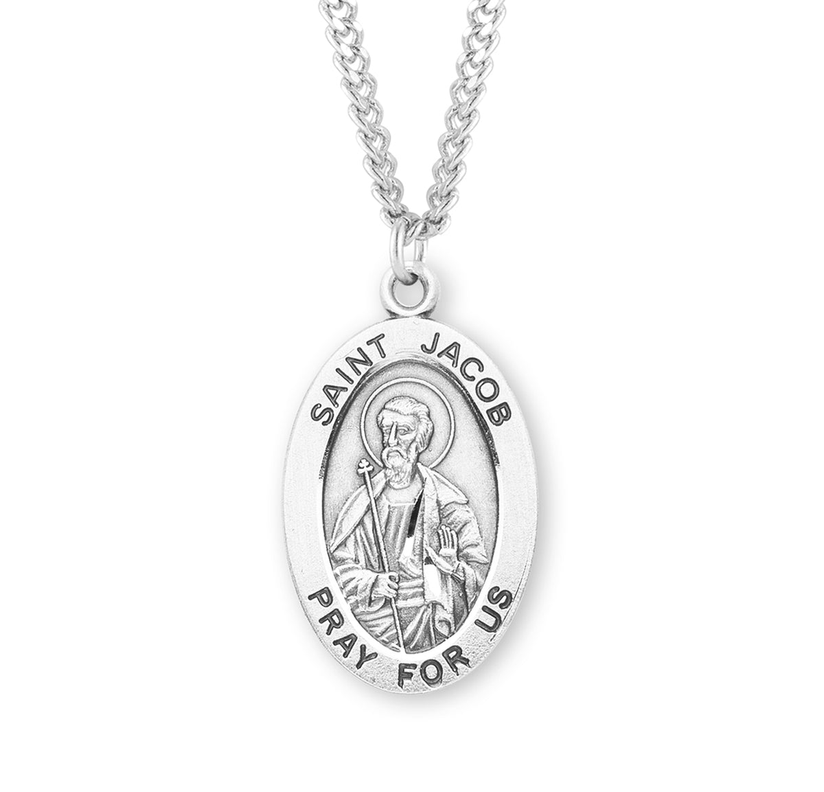 Large Saint Jacob Oval Medal Necklace, Sterling Silver