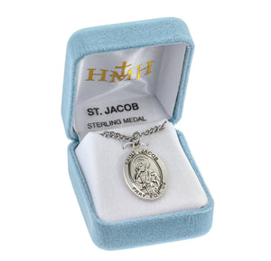 Large Saint Jacob Oval Medal Necklace, Sterling Silver