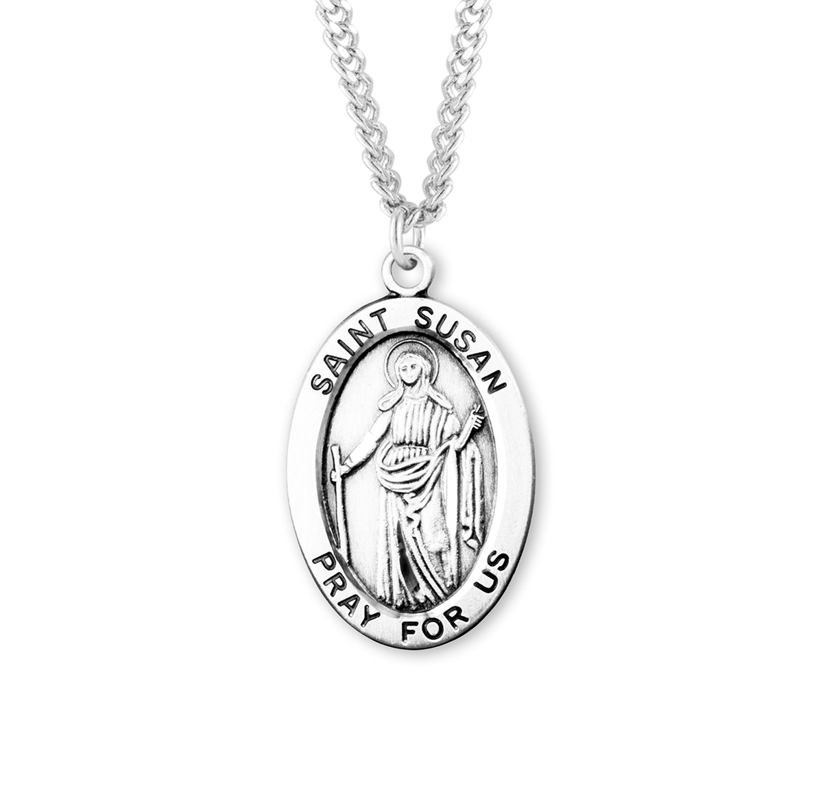 Large Saint Susan Oval Medal Necklace, Sterling Silver