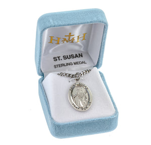 Large Saint Susan Oval Medal Necklace, Sterling Silver