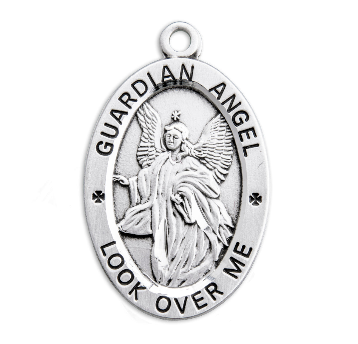 Guardian Angel Oval Medal Necklace, Sterling Silver