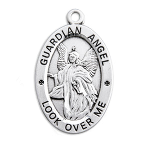 Guardian Angel Oval Medal Necklace, Sterling Silver