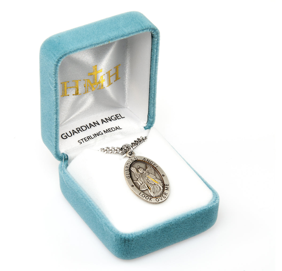 Guardian Angel Oval Medal Necklace, Sterling Silver