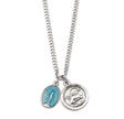 Blue Enamel Miraculous and Cherub Medal Necklace, Sterling Silver