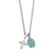 Blue Enamel Miraculous Medal and Small Cross Necklace, Sterling Silver