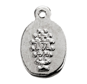 Petite Double-Sided Oval Blue Enameled Miraculous Medal Necklace, Sterling Silver