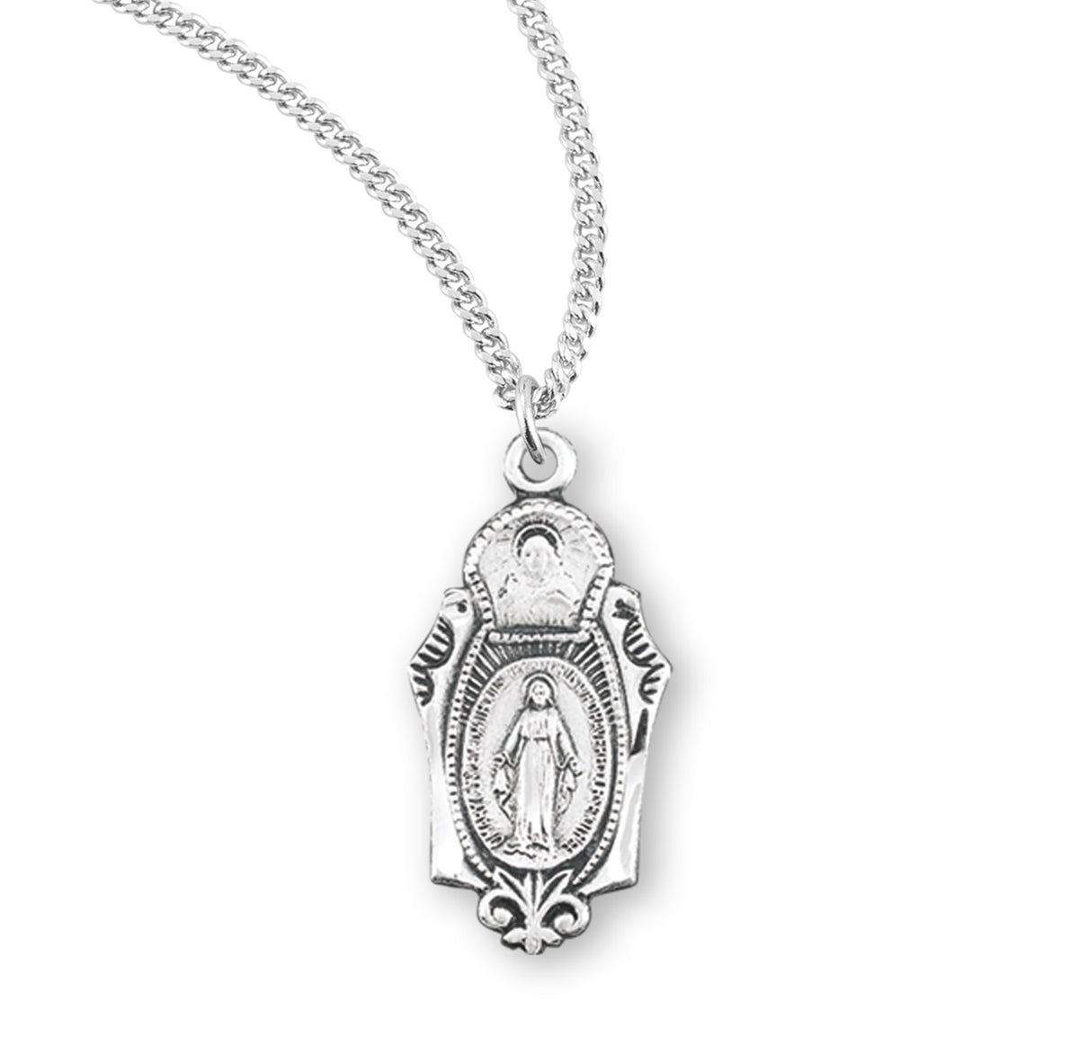 Miraculous Scapular Combination Medal Necklace, Sterling Silver