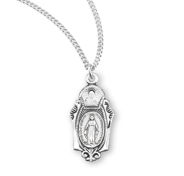 Miraculous Scapular Combination Medal Necklace, Sterling Silver