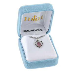 Pink Enameled Miraculous Medal Necklace, Sterling Silver