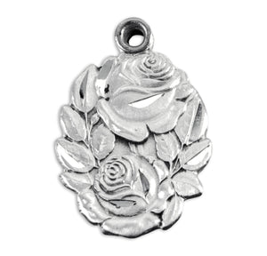 Double Slide Rose Bud Miraculous Medal Necklace, Sterling Silver
