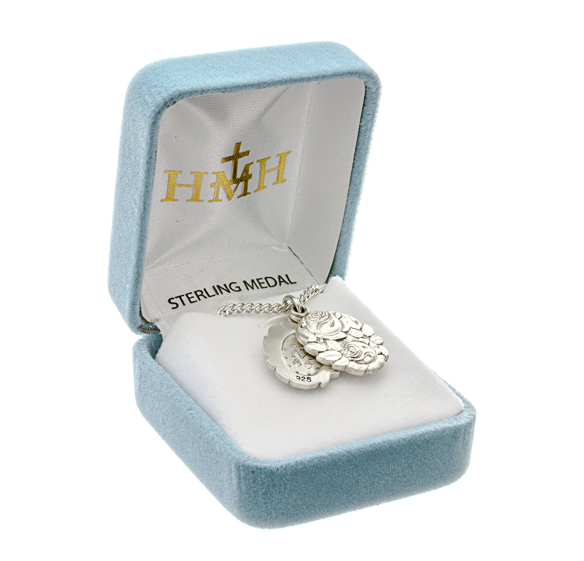 Double Slide Rose Bud Miraculous Medal Necklace, Sterling Silver