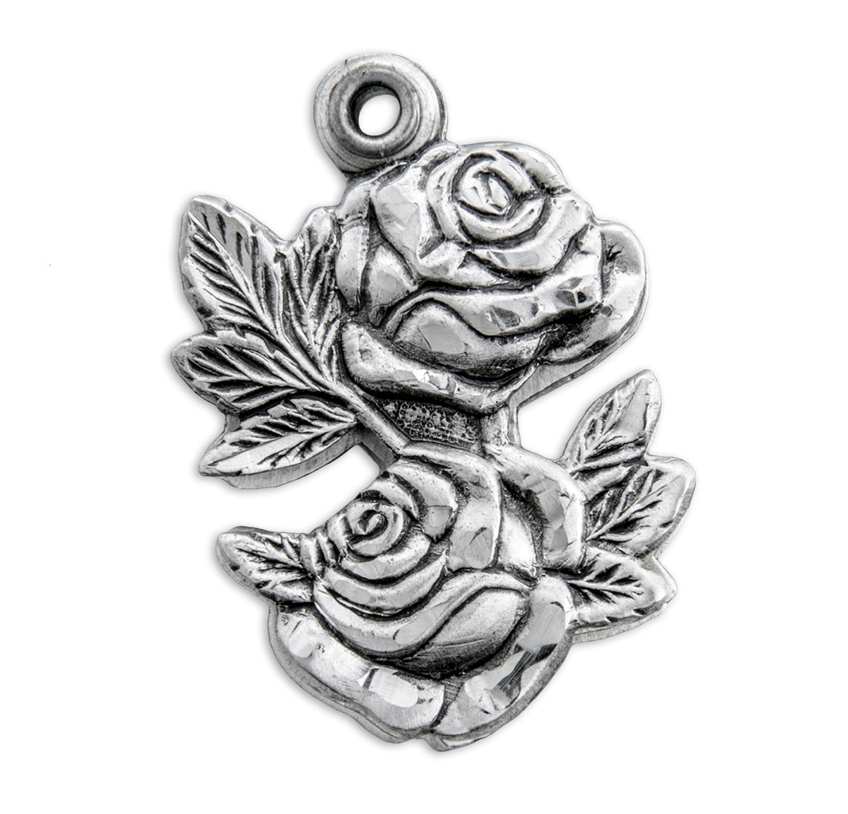 Double Rose Bud Triple Slide Medal Necklace, Sterling Silver