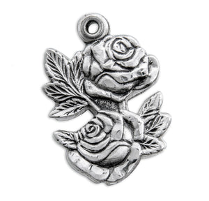 Double Rose Bud Triple Slide Medal Necklace, Sterling Silver