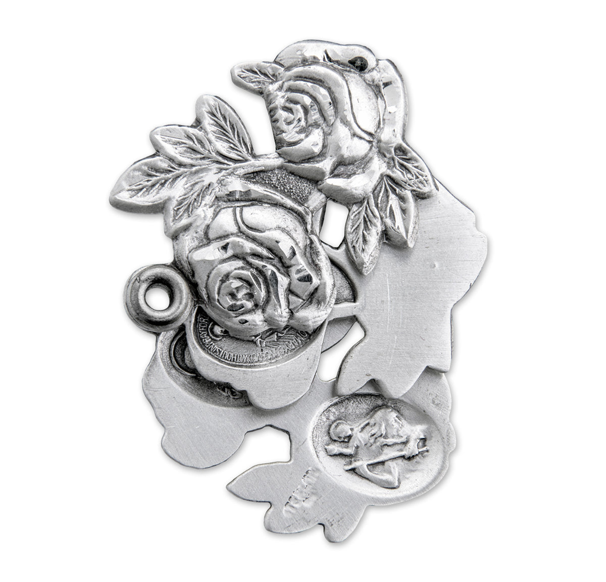 Double Rose Bud Triple Slide Medal Necklace, Sterling Silver