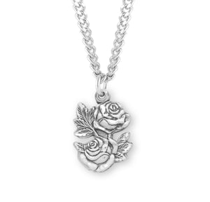 Double Rose Bud Triple Slide Medal Necklace, Sterling Silver