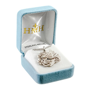 Double Rose Bud Triple Slide Medal Necklace, Sterling Silver