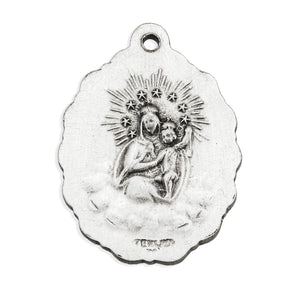Scapular Medal Necklace with Clear Crystals, Sterling Silver