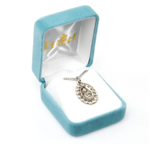 Scapular Medal Necklace with Clear Crystals, Sterling Silver