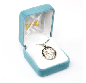 Saint Christopher Name Banner Round Medal Necklace, Sterling Silver