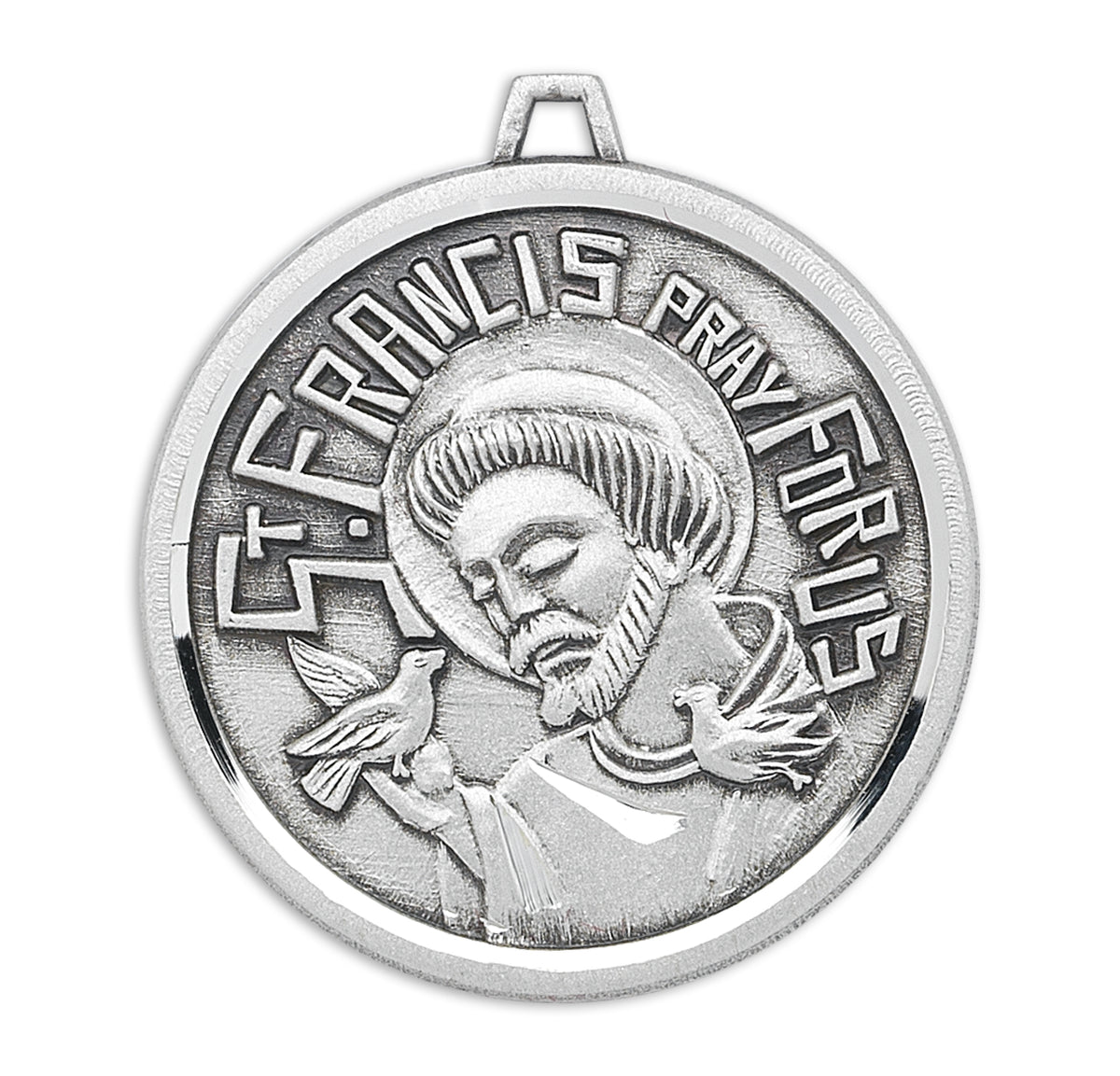 Saint Francis Round Contemporary Medal Necklace, Sterling Silver