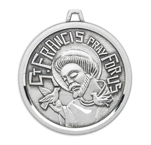 Saint Francis Round Contemporary Medal Necklace, Sterling Silver