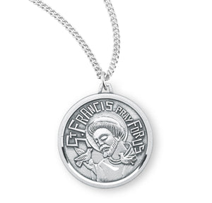 Saint Francis Round Contemporary Medal Necklace, Sterling Silver