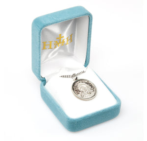 Saint Francis Round Contemporary Medal Necklace, Sterling Silver
