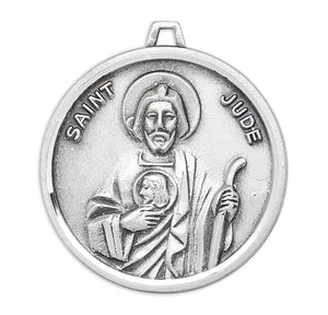 Medium Saint Jude Round Medal Necklace, Sterling Silver