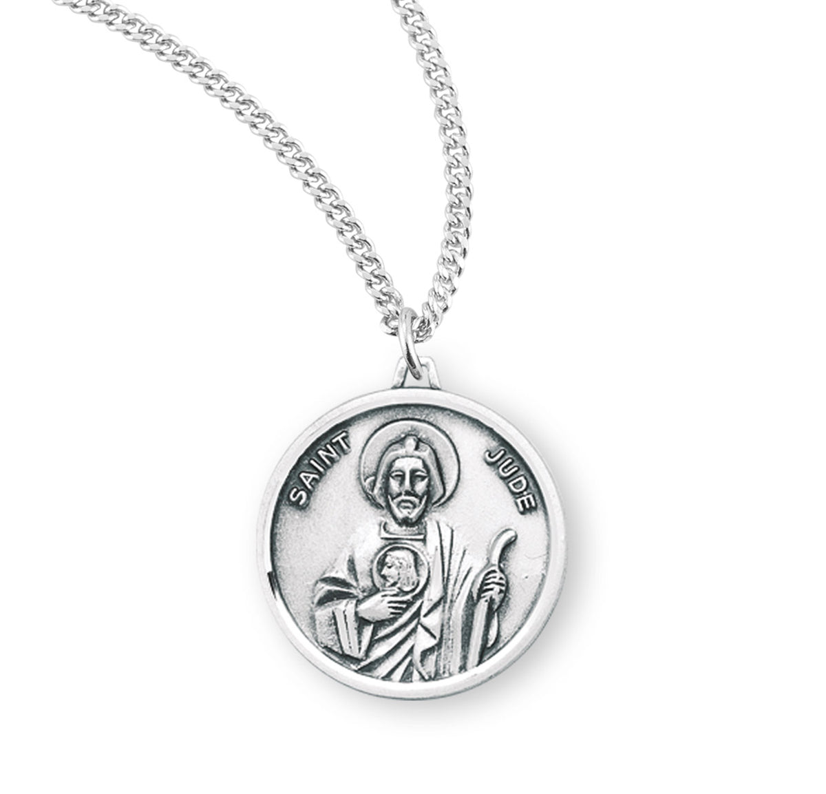 Medium Saint Jude Round Medal Necklace, Sterling Silver