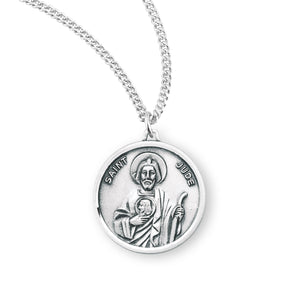 Medium Saint Jude Round Medal Necklace, Sterling Silver