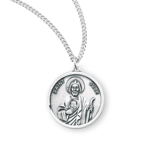Medium Saint Jude Round Medal Necklace, Sterling Silver