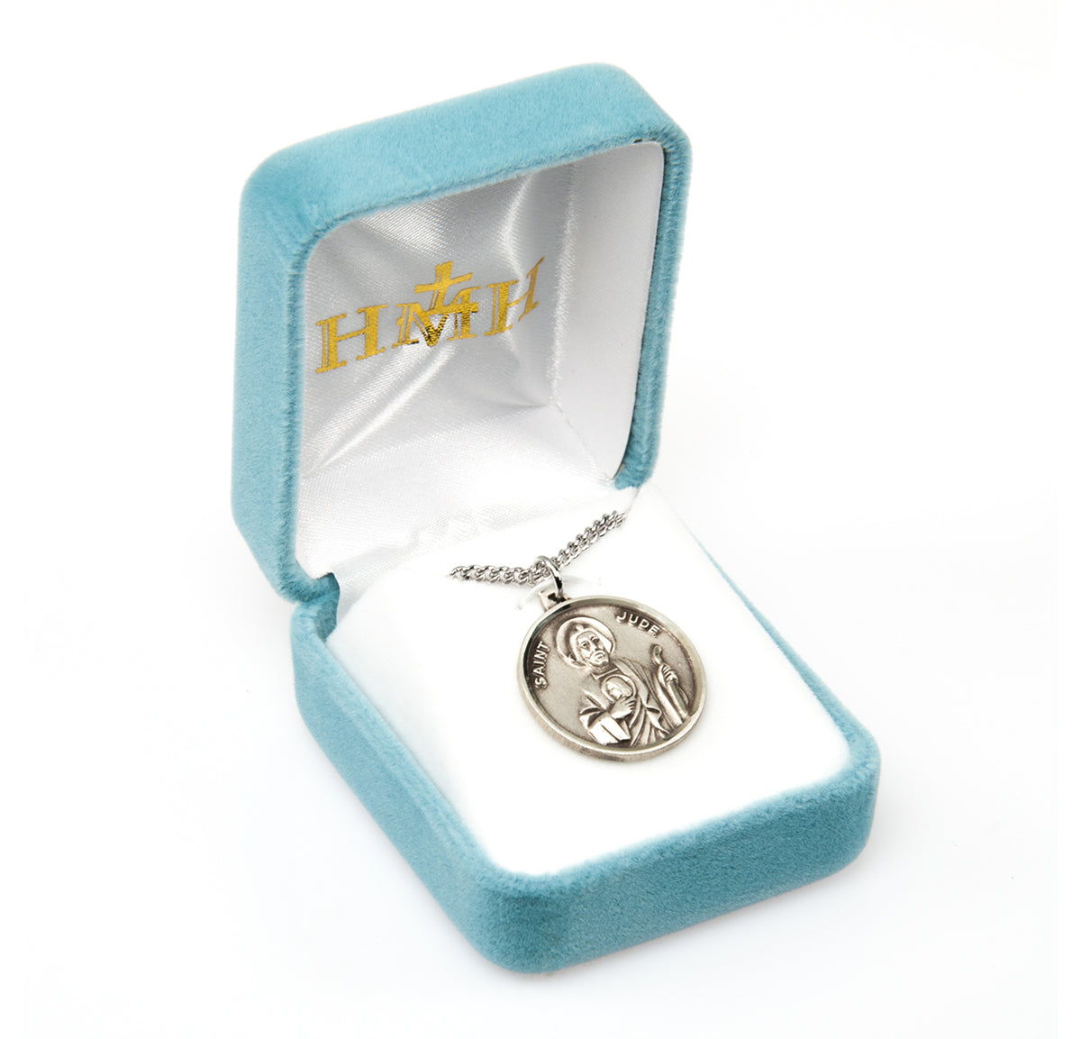 Medium Saint Jude Round Medal Necklace, Sterling Silver