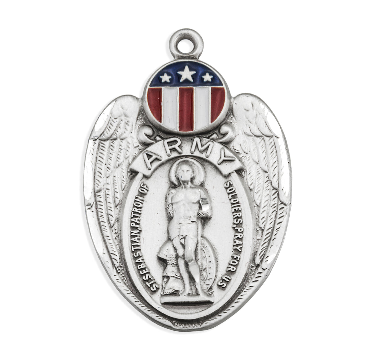Saint Sebastian Army Shield Medal Necklace, Sterling Silver