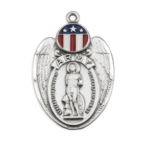 Saint Sebastian Army Shield Medal Necklace, Sterling Silver