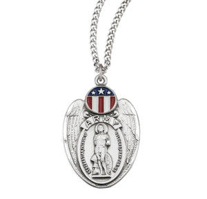 Saint Sebastian Army Shield Medal Necklace, Sterling Silver