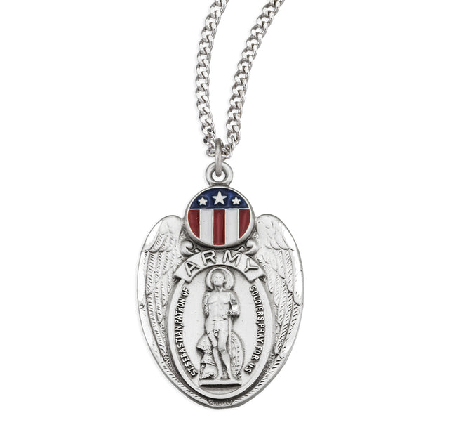 Saint Sebastian Army Shield Medal Necklace, Sterling Silver