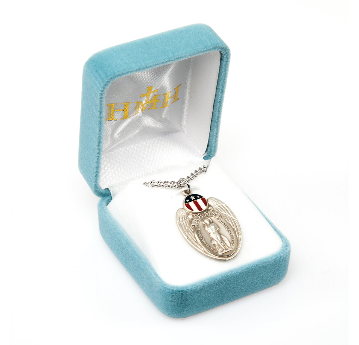 Saint Sebastian Army Shield Medal Necklace, Sterling Silver
