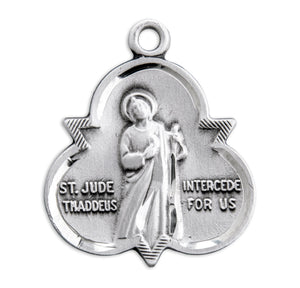 Saint Jude Thaddeus Trinity Symbol Medal Necklace, Sterling Silver