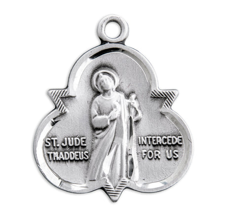 Saint Jude Thaddeus Trinity Symbol Medal Necklace, Sterling Silver