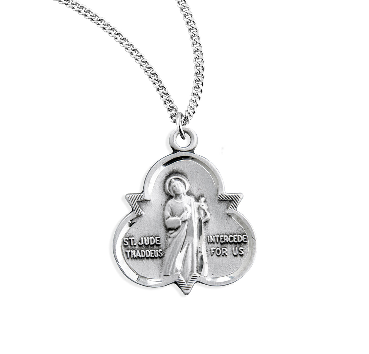 Saint Jude Thaddeus Trinity Symbol Medal Necklace, Sterling Silver