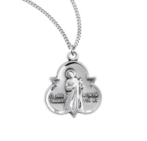 Saint Jude Thaddeus Trinity Symbol Medal Necklace, Sterling Silver