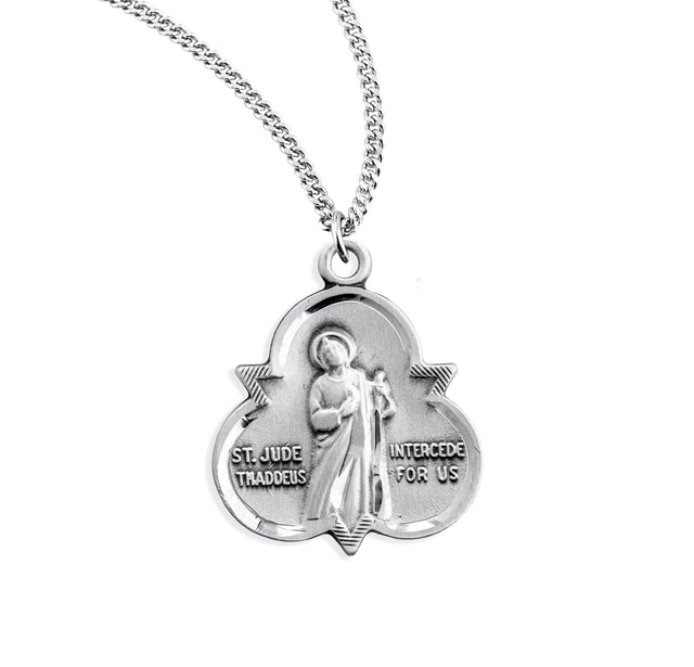 Saint Jude Thaddeus Trinity Symbol Medal Necklace, Sterling Silver