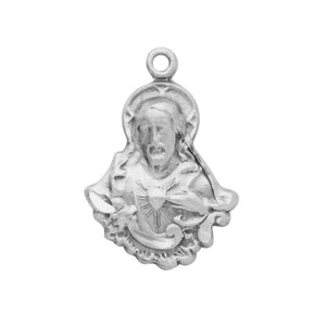 Lightweight Small Scapular Sacred Heart of Jesus Medal Necklace, Sterling Silver